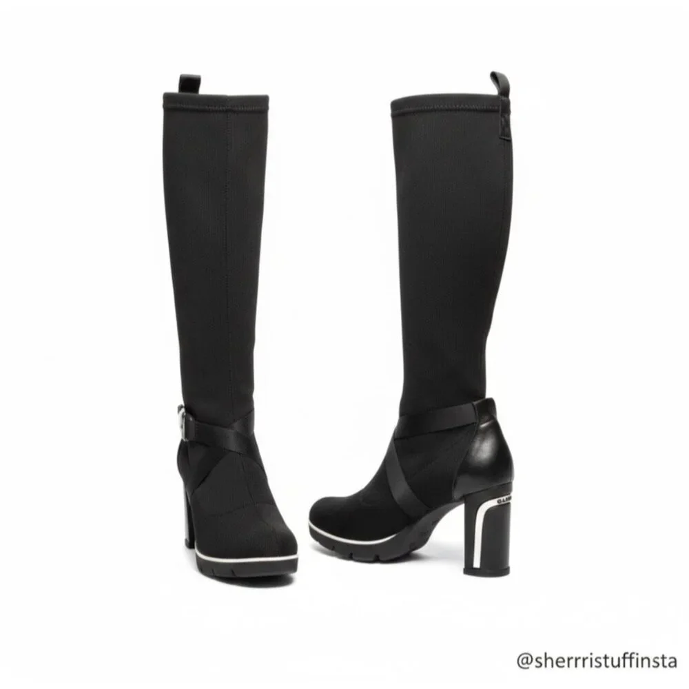 Gadea Black Stretch Sock Buckle Boots Leather Heels Made In Spain 37 Extralight - Picture 14 of 15